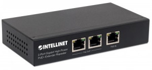 2-Port Gigabit High-Power PoE+ Extender Repeater - IEEE 802.3at/af Power over Ethernet (PoE+/PoE) - metal