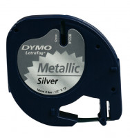 Dymo S0721730, černý tisk/stříbrný podklad, 4m, 12mm, LetraTag metalická páska