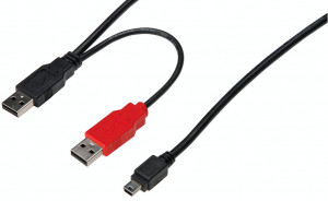 Digitus USB napájecí Y kabel, 2xUSB A na mini USB B, 1m